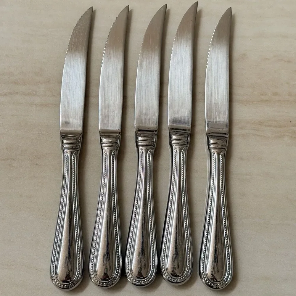 5pc Wallace Continental Bead Steak Knives 9 1/8” Stainless 18/10 China